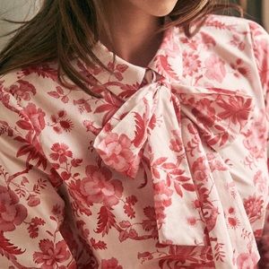 Sezane Red and white floral button down Size 34